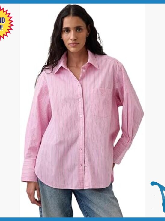 Tops - Oversized Embroidered Cotton Shirt, Long Length Crew Neck Tee